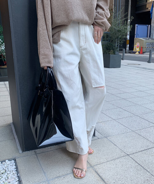 「DouDou」 ダメージ加工デニムパンツ MEDIUM ブルー レディース_画像7