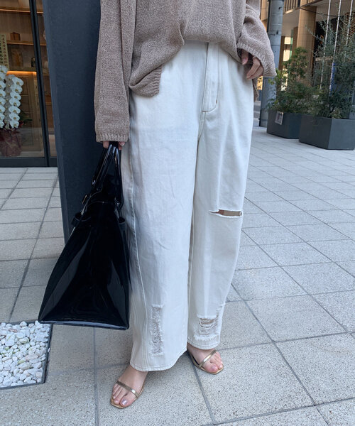 「DouDou」 ダメージ加工デニムパンツ MEDIUM ブルー レディース_画像9