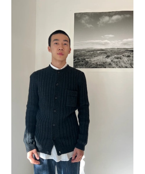seya.ニットカーディガン seya. カーディガン SHRINKED RIB CARDIGAN/MELANGE DRY WOOL
