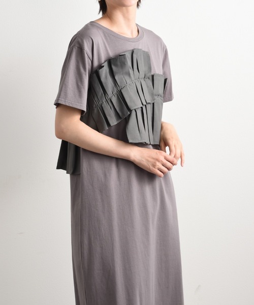 「INTERPLANET」 半袖ワンピース FREE グレー レディース_画像3