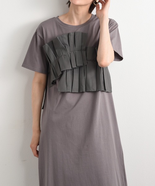 「INTERPLANET」 半袖ワンピース FREE グレー レディース_画像6