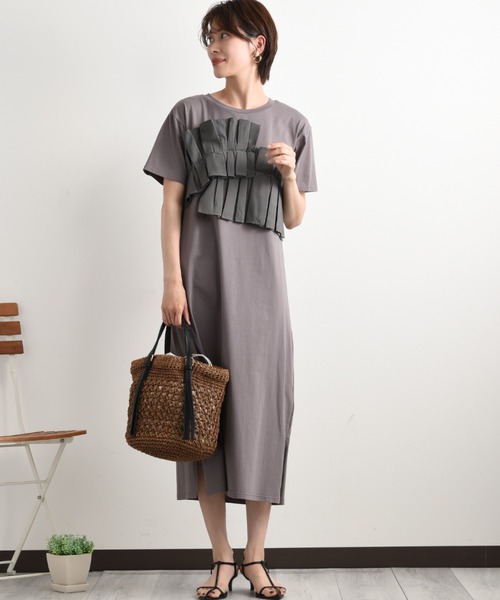 「INTERPLANET」 半袖ワンピース FREE グレー レディース_画像7