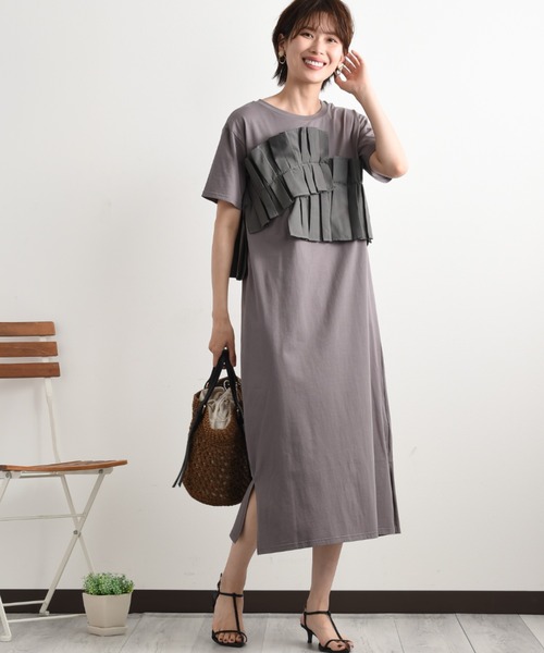 「INTERPLANET」 半袖ワンピース FREE グレー レディース_画像8