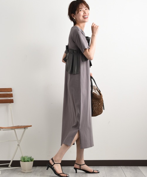 「INTERPLANET」 半袖ワンピース FREE グレー レディース_画像9