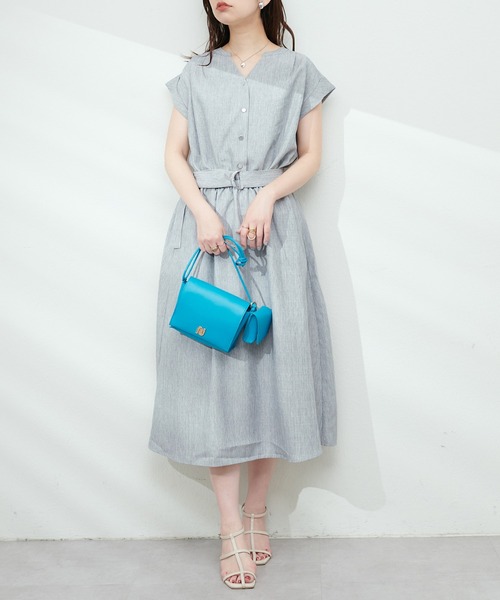 「natural couture」 半袖ワンピース FREE ライトグレー レディース_画像4