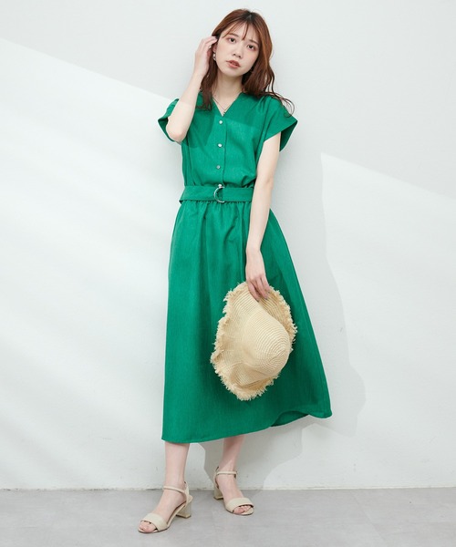 「natural couture」 半袖ワンピース FREE ライトグレー レディース_画像9