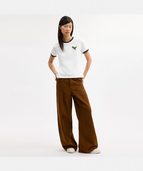 COACH(コーチ) 半袖Tシャツ サイズXS レディース美品  - 白×カーキ×黒 COACH（コーチ） tシャツ レキシー リンガー Tシャツ レディース