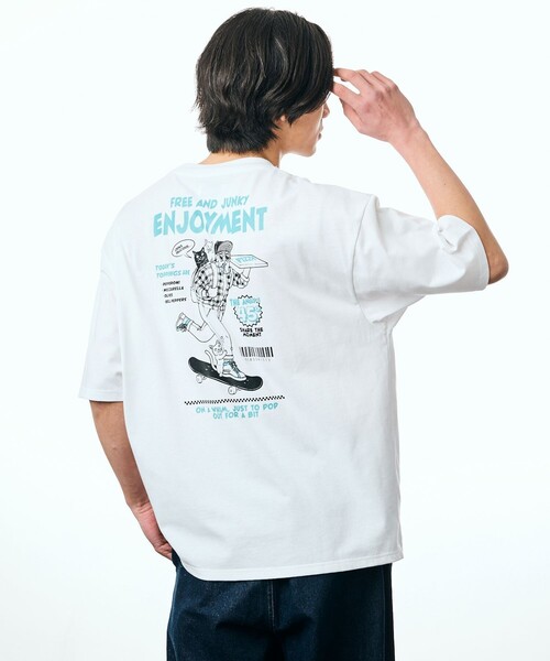 102 INDEPENDENTスカル背面ビッグプリントT マスタードL FREAK'S STORE（フリークスストア） tシャツ 限定展開 ビッグ