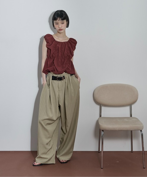 THE Yon ワイドパンツ パンツ ピンストライプタックワイドパンツ