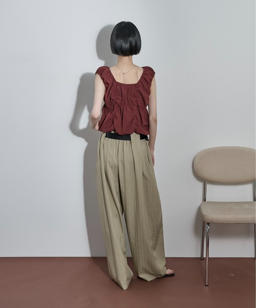 きよ出品 THE Yon ワイドパンツ パンツ ピンストライプタックワイドパンツ