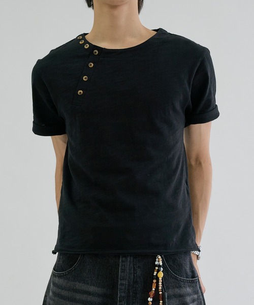 ヘンリーネック tシャツ Slab asymmetry henly tee / スラブ