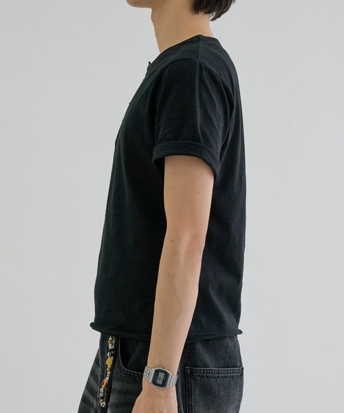 ヘンリーネック tシャツ Slab asymmetry henly tee / スラブ