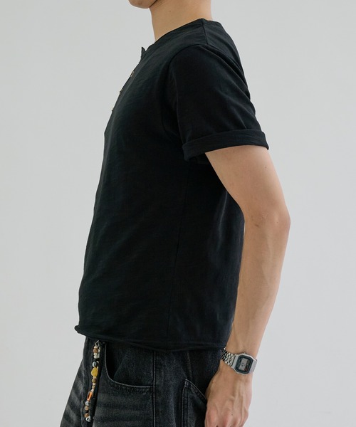 ヘンリーネック tシャツ Slab asymmetry henly tee / スラブ