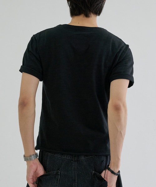 ヘンリーネック tシャツ Slab asymmetry henly tee / スラブ