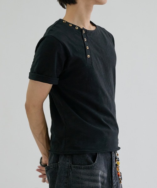 SEESEE HENLY SS TEE ヘンリー Tシャツ XXL ヘンリーネック tシャツ Slab asymmetry henly tee / スラブ