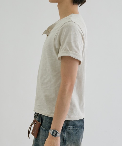 ヘンリーネック tシャツ Slab asymmetry henly tee / スラブ