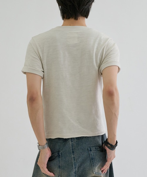 ヘンリーネック tシャツ Slab asymmetry henly tee / スラブ