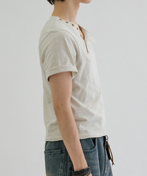 ヘンリーネック tシャツ Slab asymmetry henly tee / スラブ
