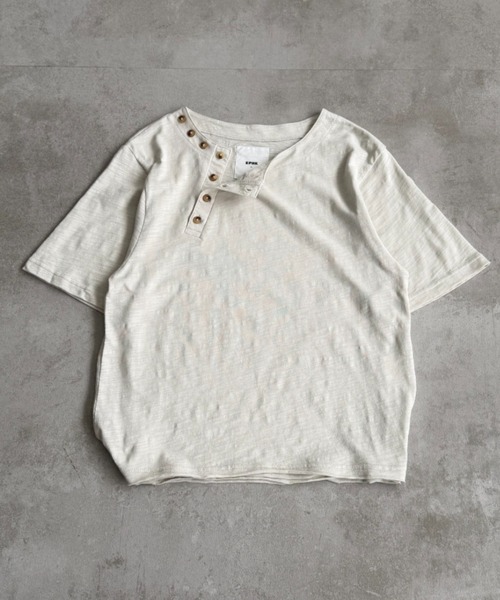 ヘンリーネック tシャツ Slab asymmetry henly tee / スラブ