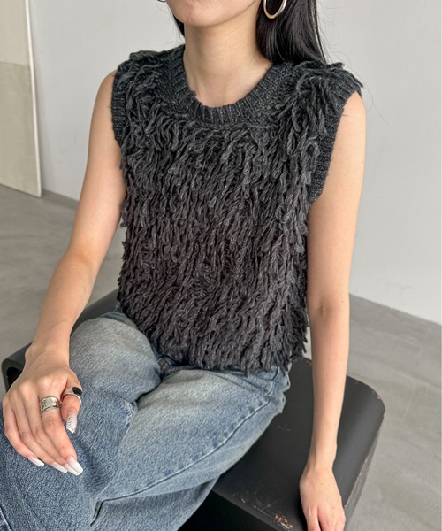 「feepur」 ニットベスト MEDIUM グレー レディース_画像2
