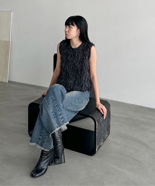 「feepur」 ニットベスト MEDIUM グレー レディース_画像4