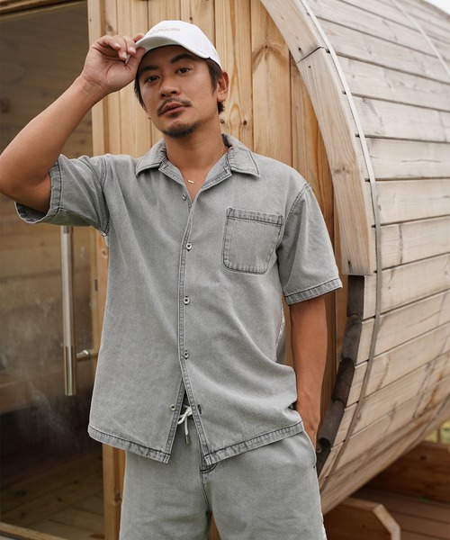 SUNS by #Re:room シャツ 半袖 サイドラインオープンカラーデニム