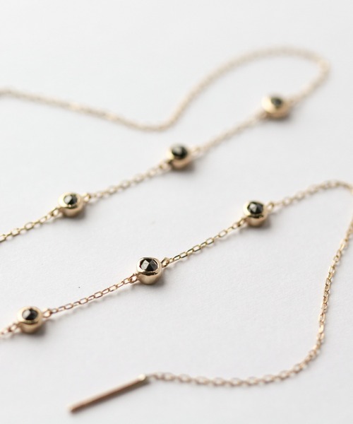 ピアス ブラックダイヤモンド ロング ピアス | K10YG レディース メンズの画像