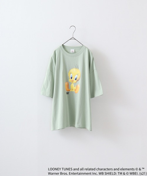 カステルバジャック トゥイーティー プリント オーバーサイズ綿Tシャツ トゥウィーティー tシャツ TWEETY転写プリントオーバーサイズT