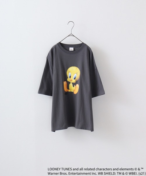 トゥウィーティー tシャツ TWEETY転写プリントオーバーサイズT