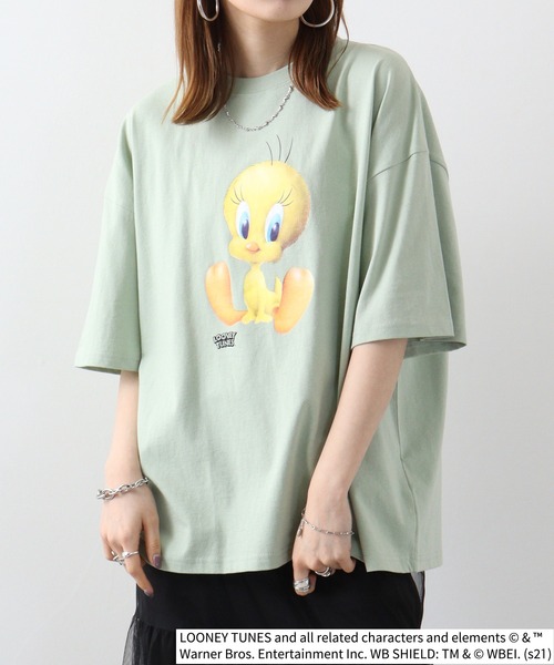 トゥウィーティー tシャツ TWEETY転写プリントオーバーサイズT