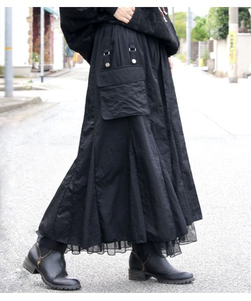 OTONA スカート 甘くてカッコいいブラックロングスカート フレア 