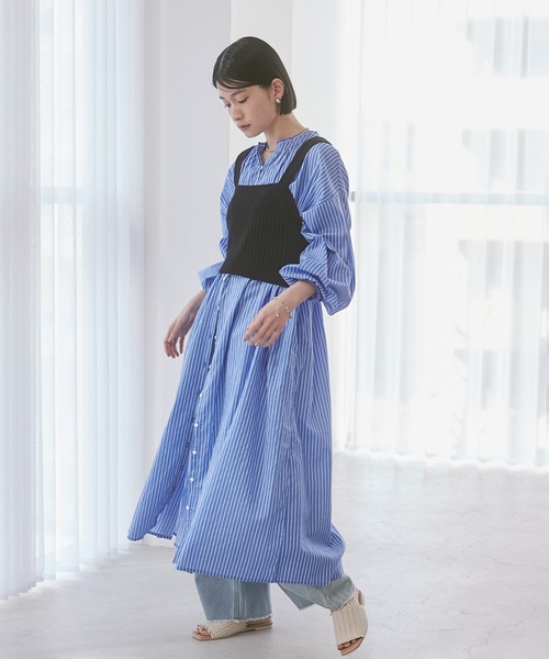 ベスト ジレ シャーリングシャツ×ニットビスチェセット レディース Riberry ベスト ジレ 前後2WAYシャギーニットビスチェ