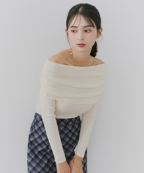 TITTY＆CO. ニット セーター オフショルドレープニットトップス