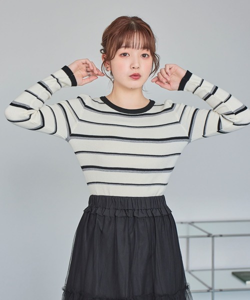 LinoU. ニット セーター ランダム配色ボーダーニット レディース