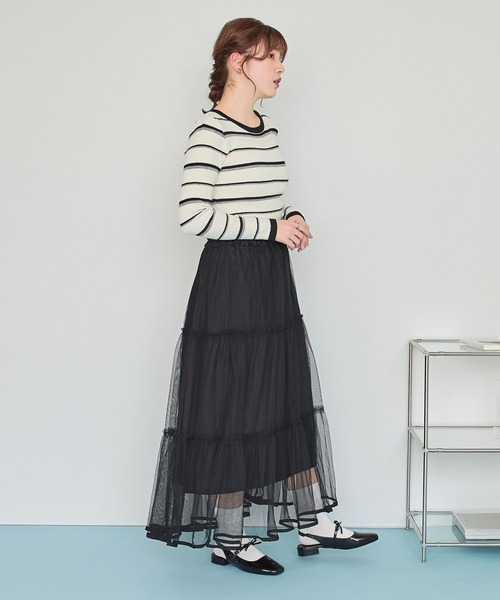 LinoU. ニット セーター ランダム配色ボーダーニット レディース