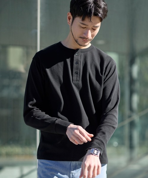 SPU（スプ） tシャツ スパンフライス長袖ヘンリーネックカットソー
