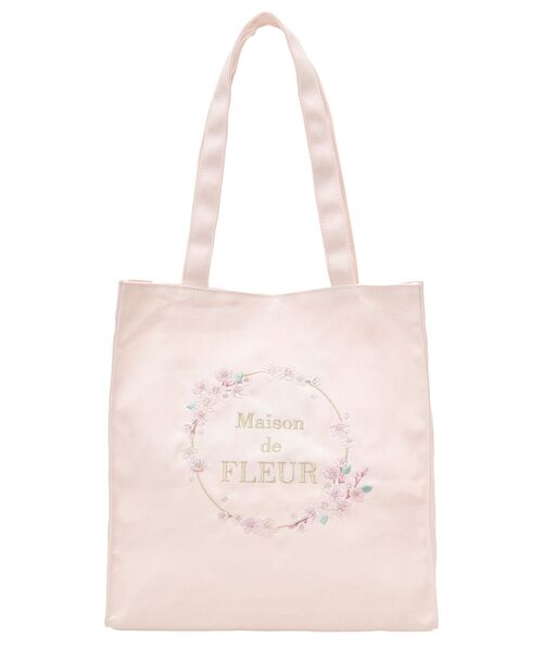 【新品】Maison de FLEUR 小花柄サテンりぼんトートバック♥️♥️ メゾン ド フルール Maison de FLEUR 受注限定サテン刺繍フリル