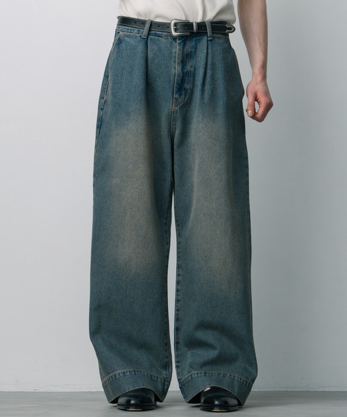 LURAKU ジーンズ 「LURAKU」 tuck wide denim pants / タック