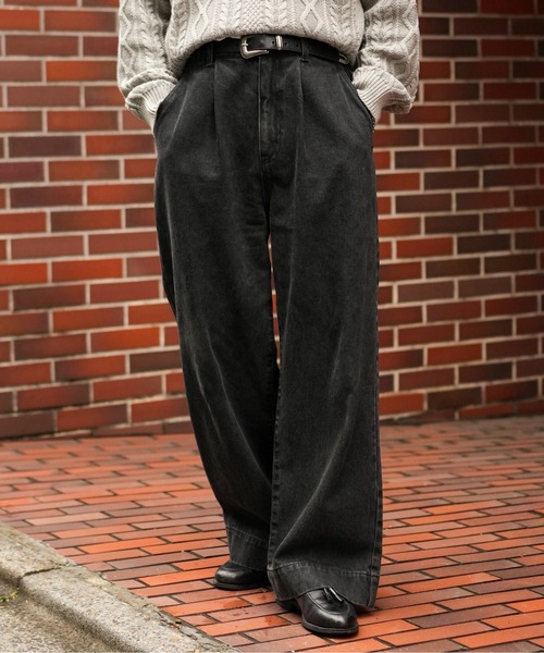 パンツ TUCK WIDE DENIM PANTS BLACK 2 LURAKU ジーンズ 「LURAKU」 tuck wide denim pants / タック