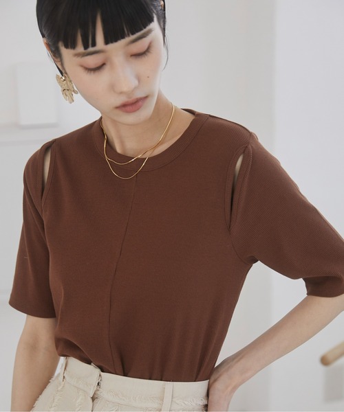 tシャツ カットアウト トップス レディース tシャツ カットアウトリブ半袖トップス レディース : ZOZOTOWN