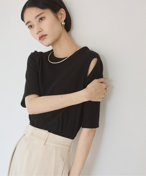 tシャツ Switching cut tops　スイッチングカットトップス レディース SLY | 2WAY HOLE CUT トップス (Tシャツ・カットソー(半袖