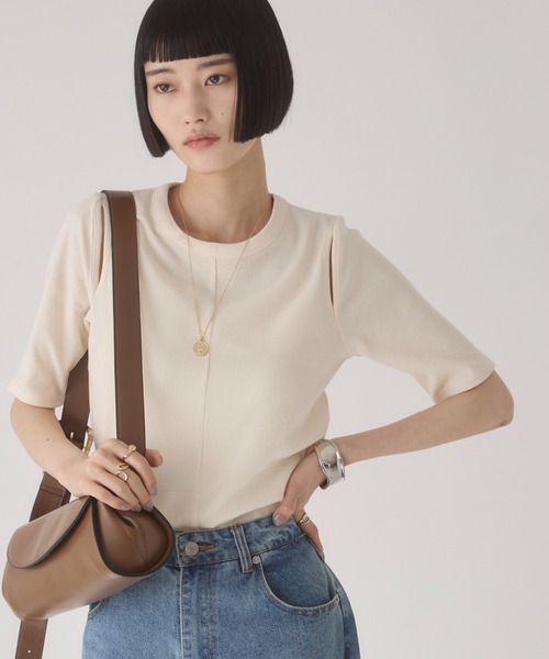 ANGIE tシャツ カットアウト リブトップス レディース