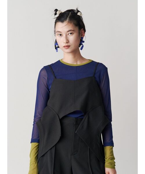 UN3D.ウェーブラインTシャツ　36 UN3D. tシャツ WAVE LINE SHEER TOP / ウェーブラインシアー
