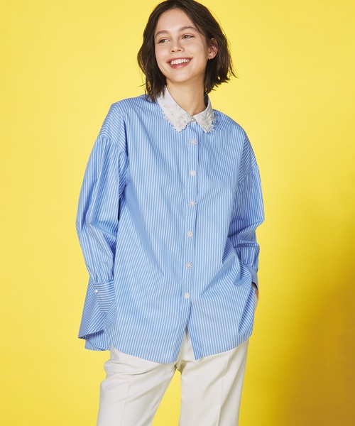 ☆新品☆STRAWBERRY-FIELDS カットソー　ブラウス☆ STRAWBERRY-FIELDS ブラウス シャツ ボウタイ付き幾何柄ブラウス