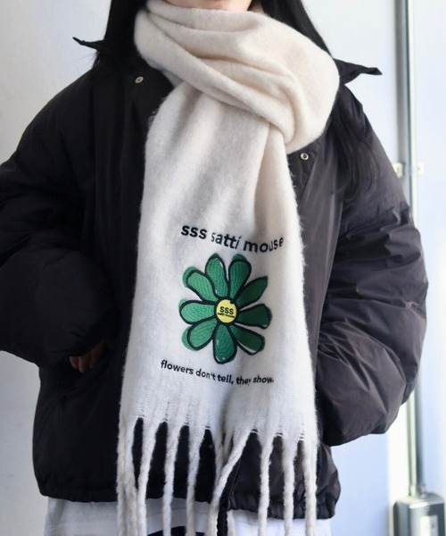【新品未使用】sss satti mouse flower muffler sss satti mouse マフラー ストール フラワーマフラー「ホワイト