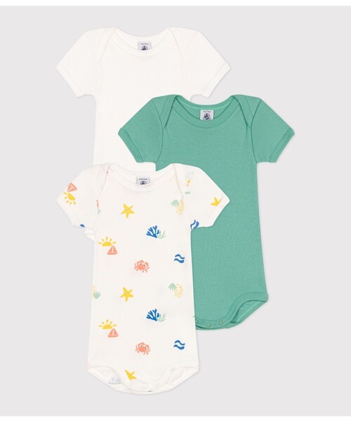PETIT BATEAU（プチバトー） ベビー服 ロンパース 半袖ボディ3枚組