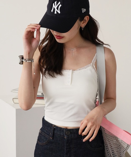 ROOP TOKYO キャミソール Feminine Front Button Lace Camisole