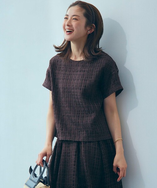ブラウス シャツ 「洗える」Broche チェック レース ブラウス レディース