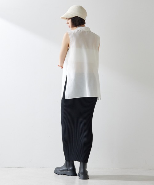 Whim Gazette レースブラウスノースリーブシャツ カーキ F Whim Gazette ブラウス シャツ シアーノースリーブシャツ