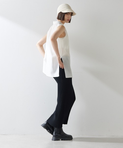 Whim Gazette ベージュ ノースリーブ トップス バックシャンニットノースリーブプルオーバー | Whim Gazette